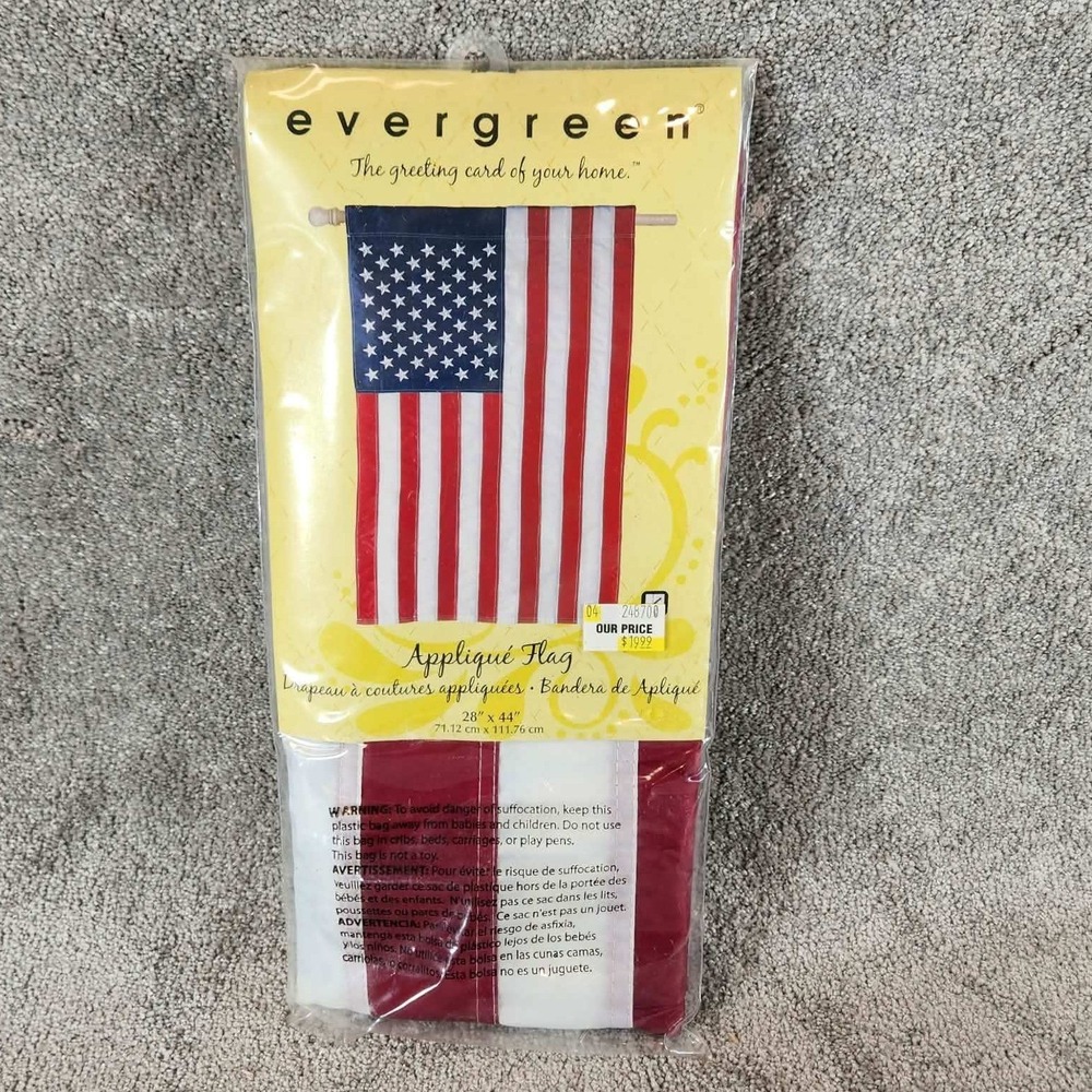 Evergreen Appliqué Flag American Flag Red White Blue Patriotic Large 28x44
